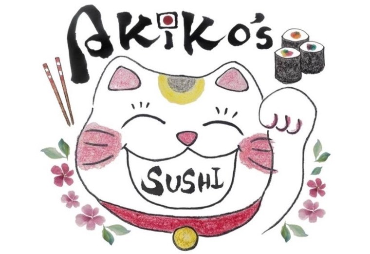 Akiko's Sushi Logo – gezeichneter Glückskatze